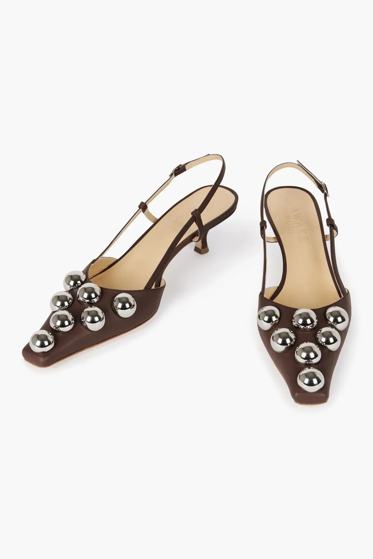 A.W.A.K.E. Mode Rita Kitten Heel Silver Embellishments - Brown
