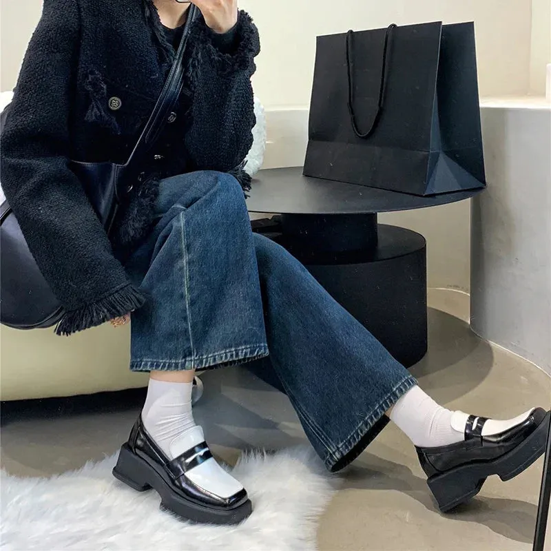 binfenxie  Style Square Toe Loafers Women 2023 Spring Patent Leather Platform Pumps Woman Slip On Thick Heels Oxford Shoes Jk Shoes