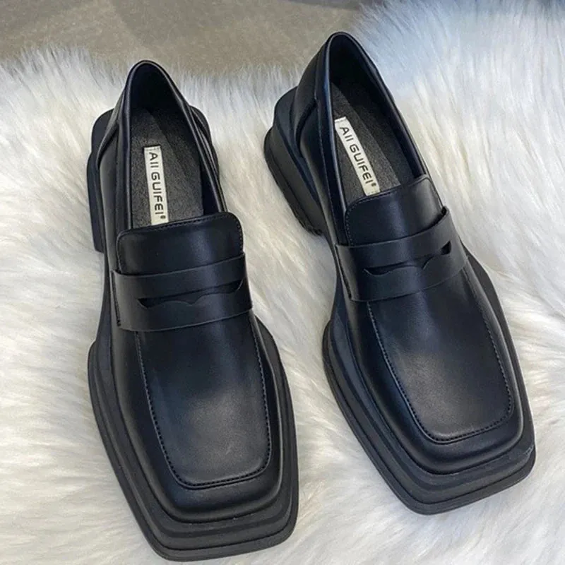 binfenxie  Style Square Toe Loafers Women 2023 Spring Patent Leather Platform Pumps Woman Slip On Thick Heels Oxford Shoes Jk Shoes