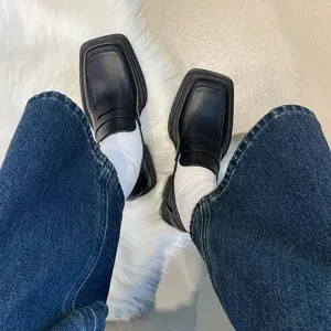 binfenxie  Style Square Toe Loafers Women 2023 Spring Patent Leather Platform Pumps Woman Slip On Thick Heels Oxford Shoes Jk Shoes