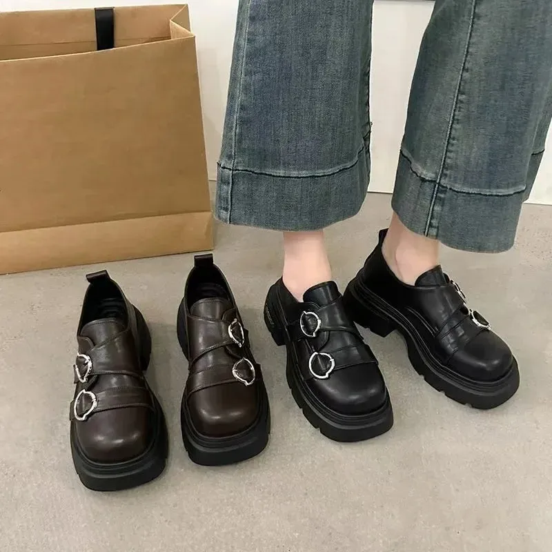 binfenxie  -  Women Platform Vintage Shoes Black Oxford Shoes Autumn Brown PU Leather Loafers Women Fashion Female Thick Sole Shoes
