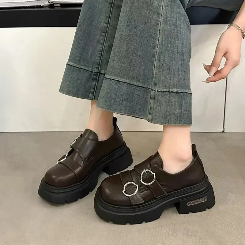 binfenxie  -  Women Platform Vintage Shoes Black Oxford Shoes Autumn Brown PU Leather Loafers Women Fashion Female Thick Sole Shoes