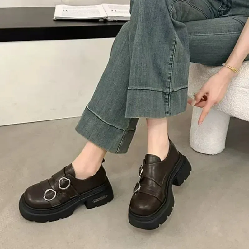 binfenxie  -  Women Platform Vintage Shoes Black Oxford Shoes Autumn Brown PU Leather Loafers Women Fashion Female Thick Sole Shoes