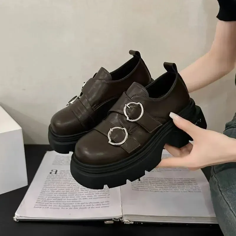 binfenxie  -  Women Platform Vintage Shoes Black Oxford Shoes Autumn Brown PU Leather Loafers Women Fashion Female Thick Sole Shoes