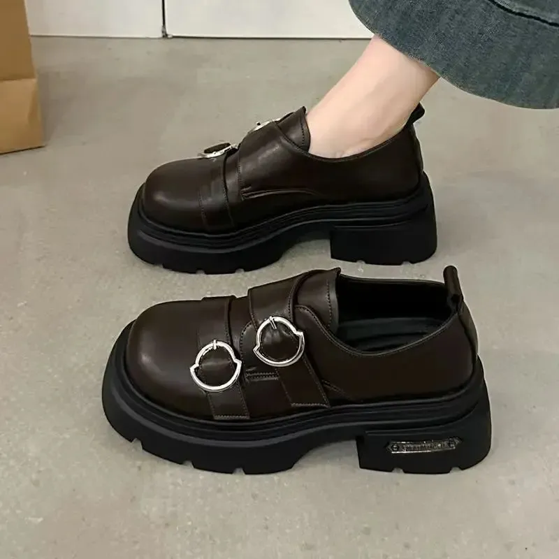 binfenxie  -  Women Platform Vintage Shoes Black Oxford Shoes Autumn Brown PU Leather Loafers Women Fashion Female Thick Sole Shoes