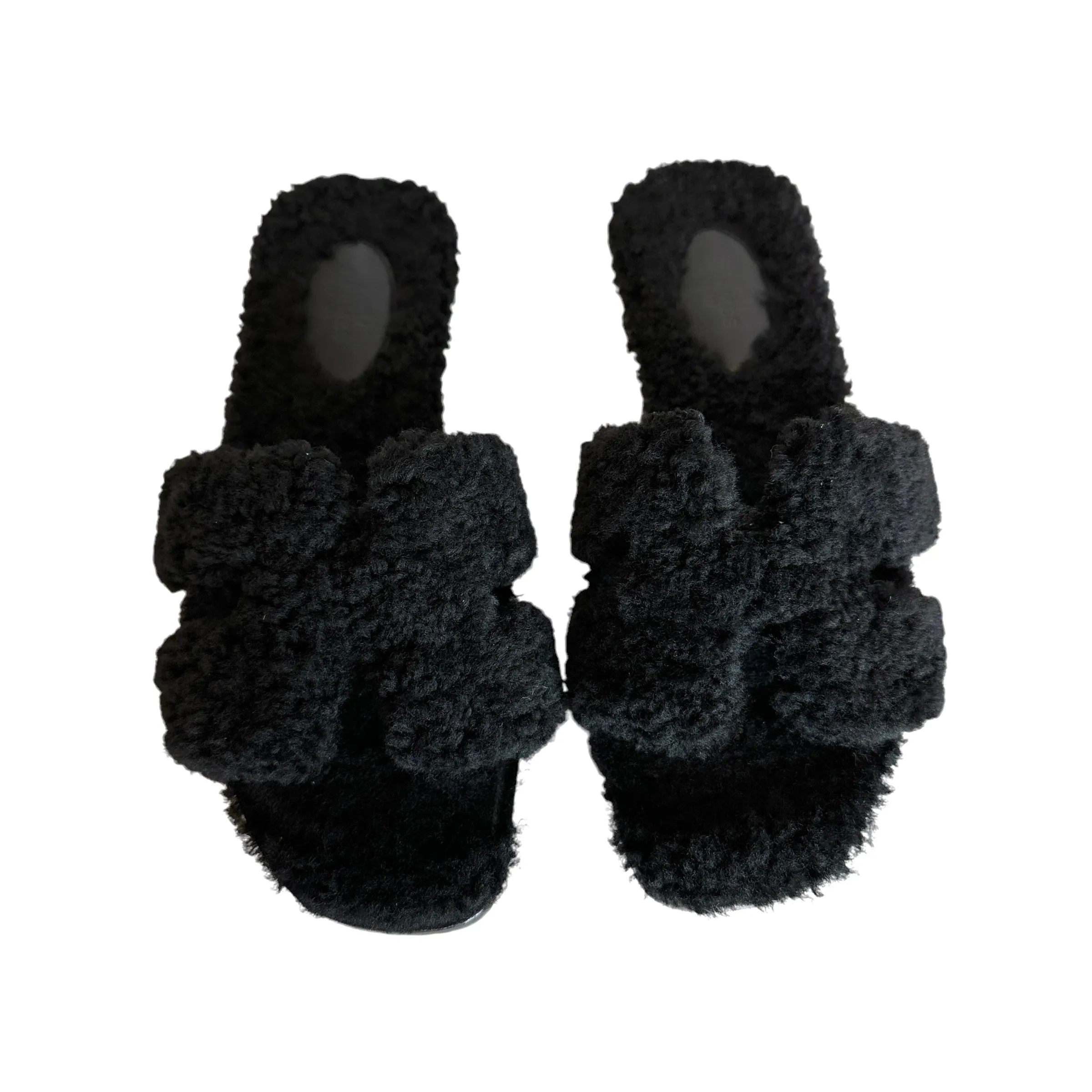 Black Shearling Oran Sandals - 8