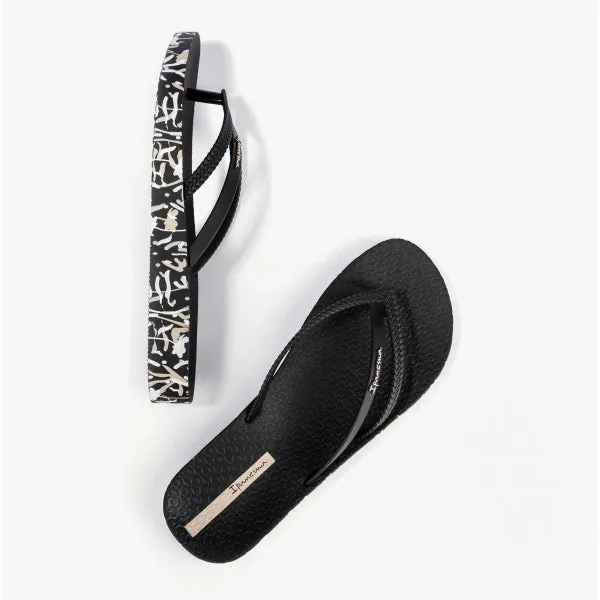 BOSSA SOFT Ladies Platform Vegan Flip-Flops Black Print