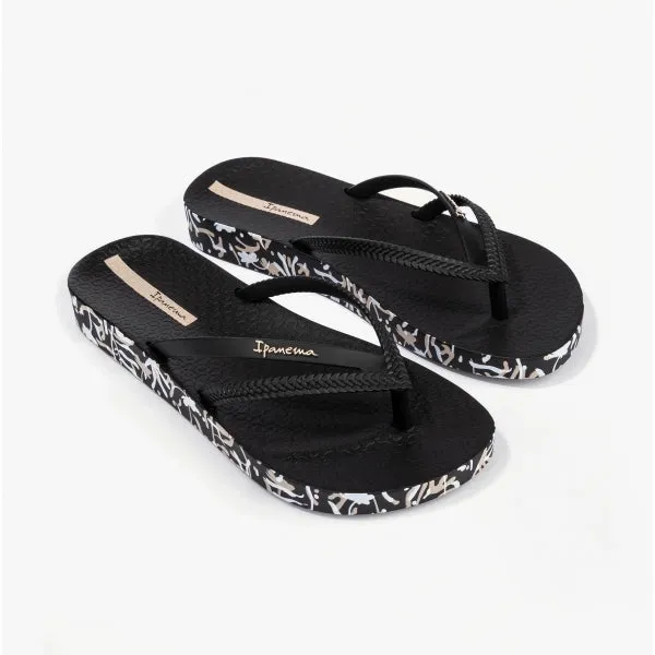 BOSSA SOFT Ladies Platform Vegan Flip-Flops Black Print