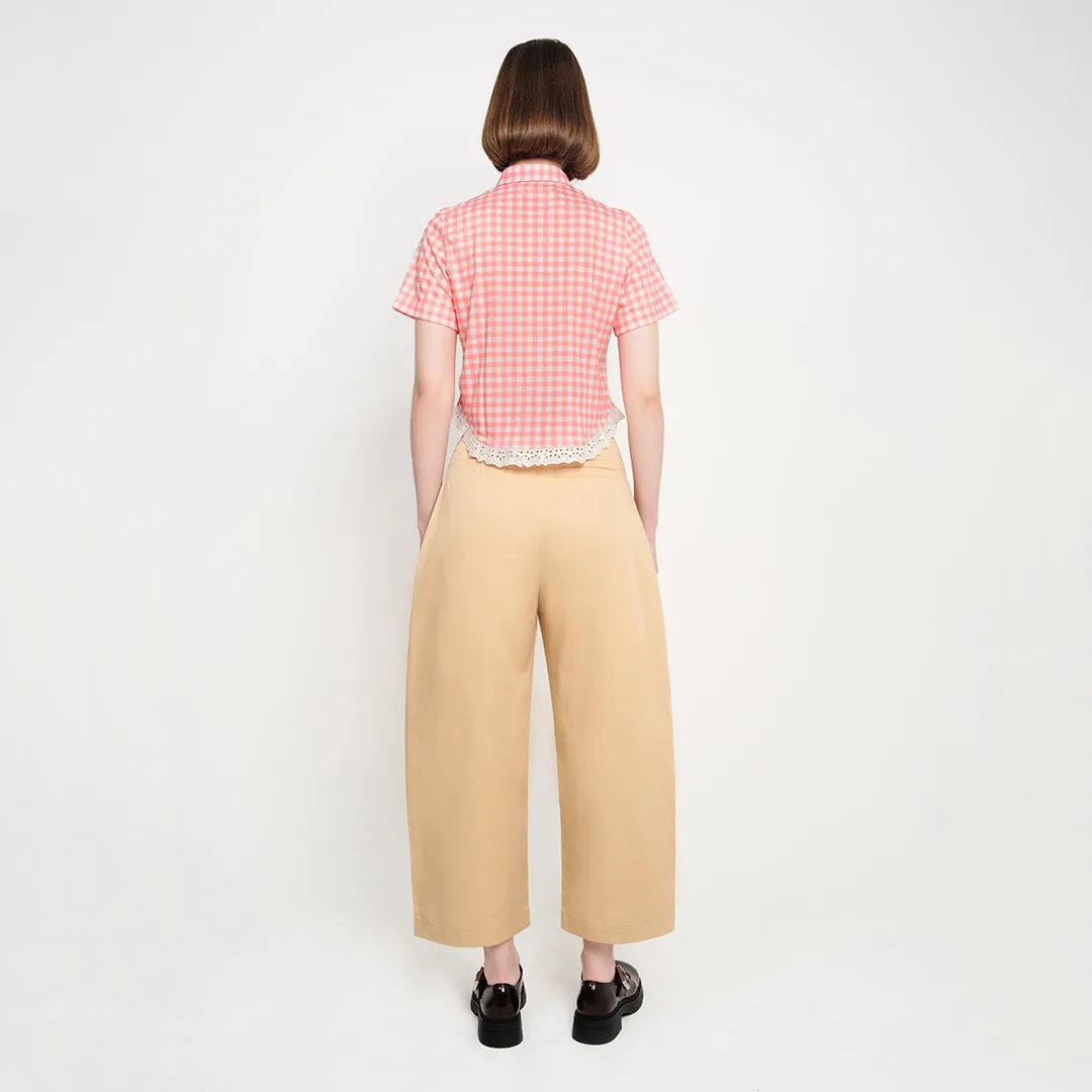 BRODERIE BABY GINGHAM POLO - CORAL