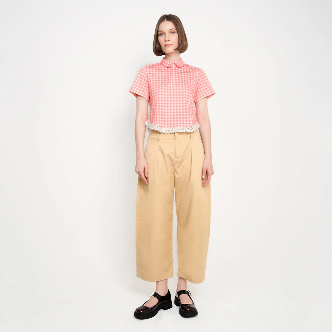 BRODERIE BABY GINGHAM POLO - CORAL