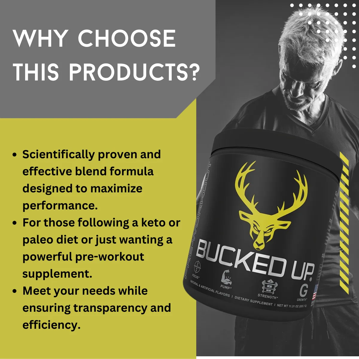 Bucked Up Pre-Workout, Intense Muscle Pump, 30 Servings
