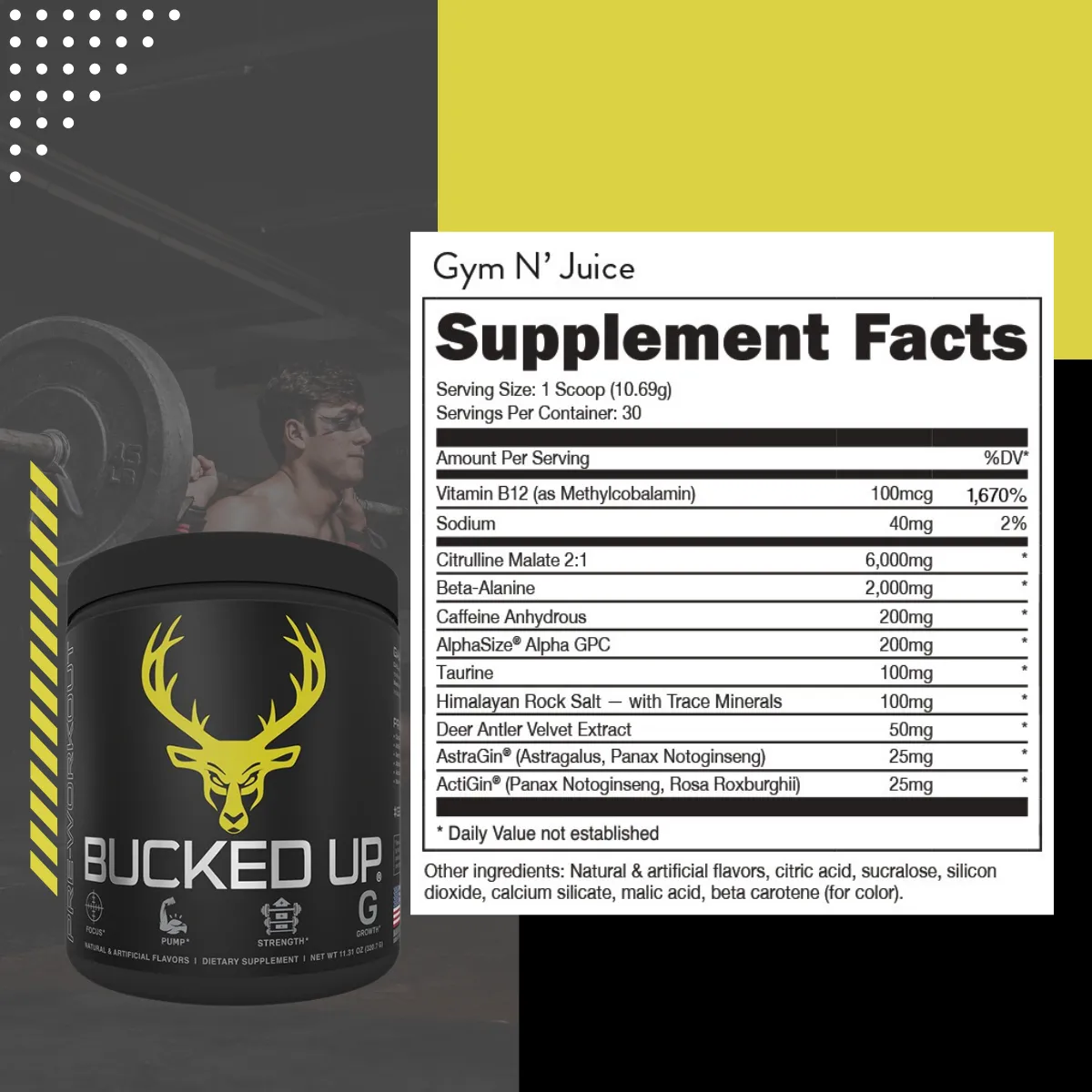 Bucked Up Pre-Workout, Intense Muscle Pump, 30 Servings