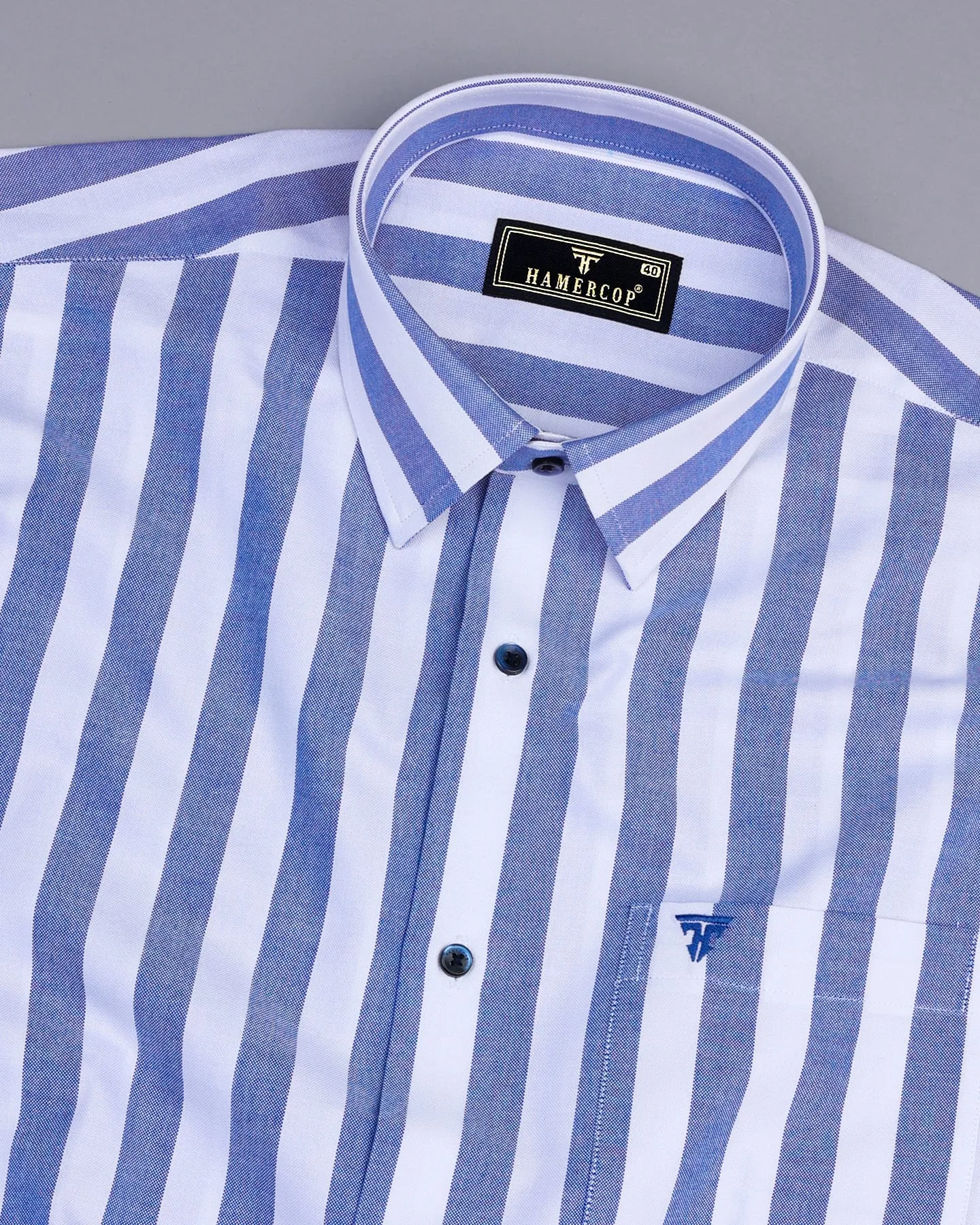 Ceniza Blue With White Broad Stripe Oxford Cotton Shirt