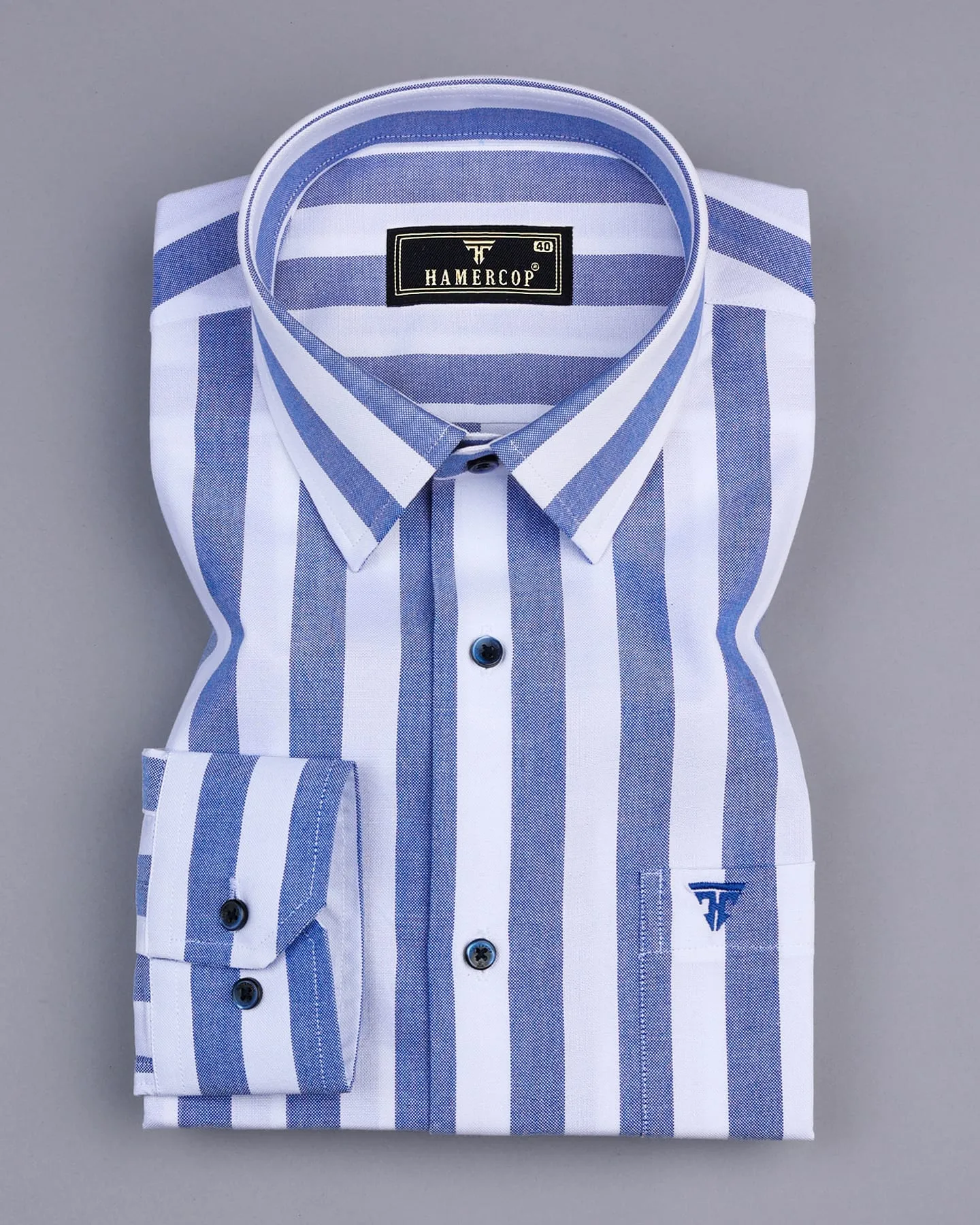 Ceniza Blue With White Broad Stripe Oxford Cotton Shirt