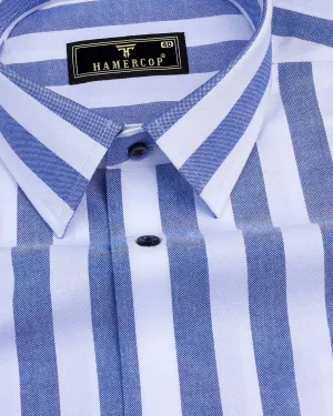 Ceniza Blue With White Broad Stripe Oxford Cotton Shirt