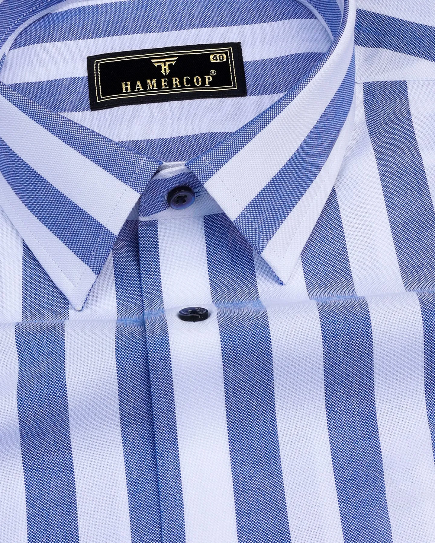 Ceniza Blue With White Broad Stripe Oxford Cotton Shirt