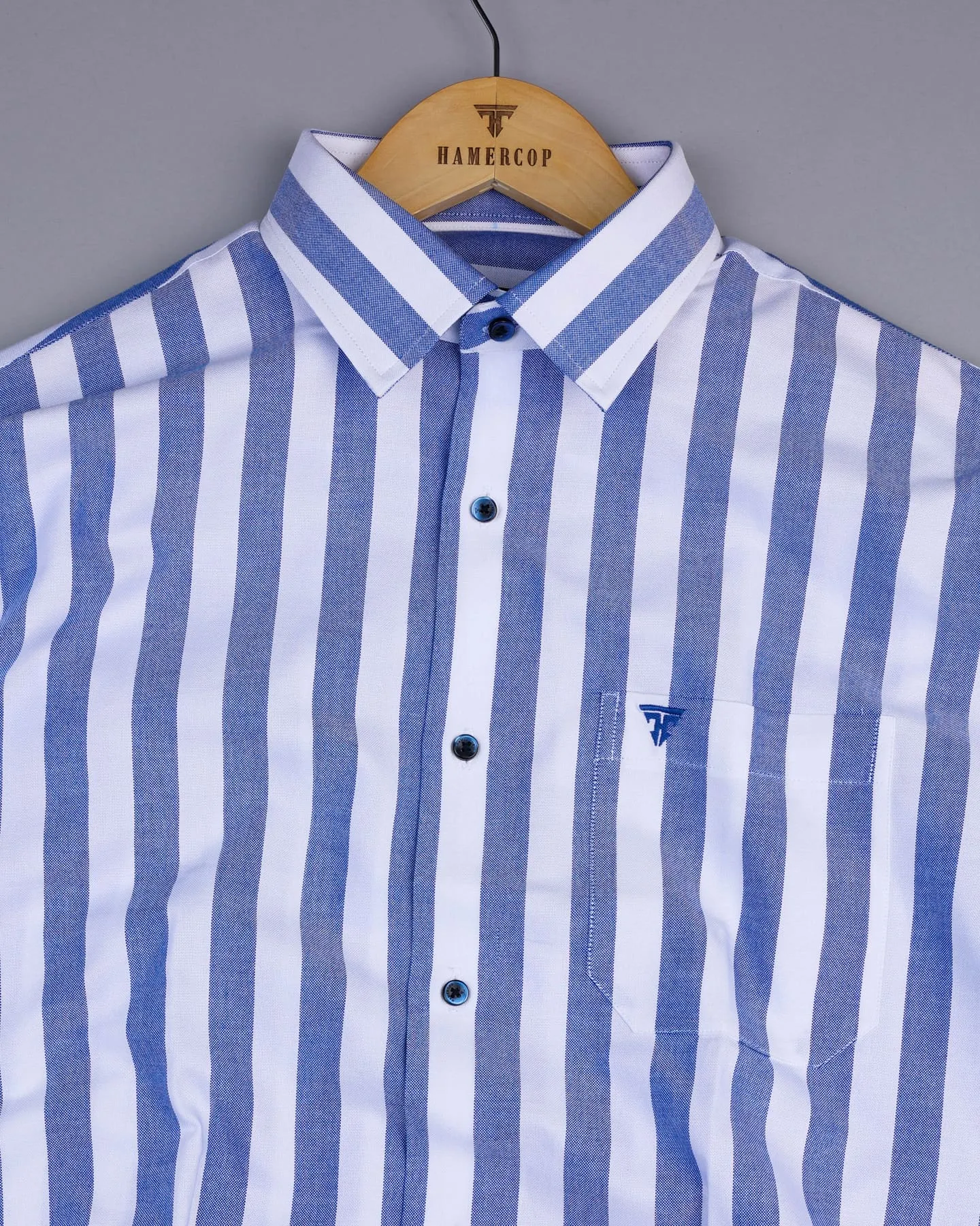 Ceniza Blue With White Broad Stripe Oxford Cotton Shirt