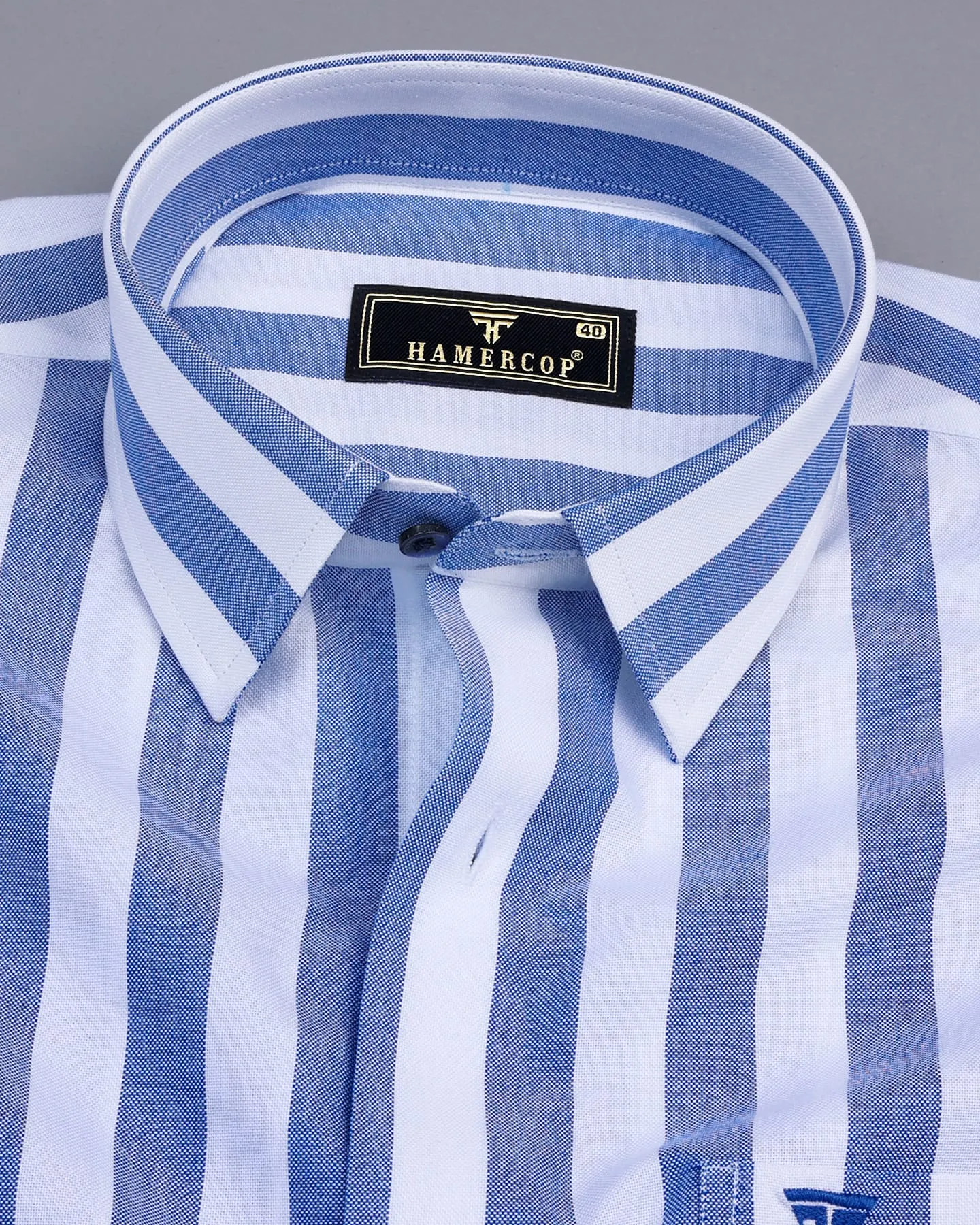 Ceniza Blue With White Broad Stripe Oxford Cotton Shirt