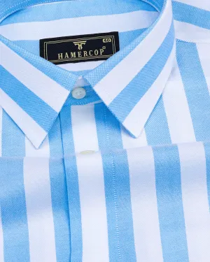 Ceniza SkyBlue With White Broad Stripe Oxford Cotton Shirt