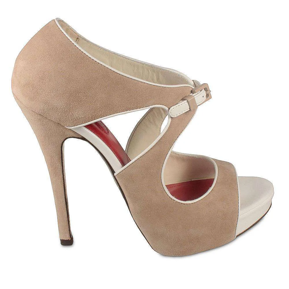 Cesare Paciotti Designer Shoes Light Rose / Beige Suede Patent Cut-Out Sandals (KCPW625)