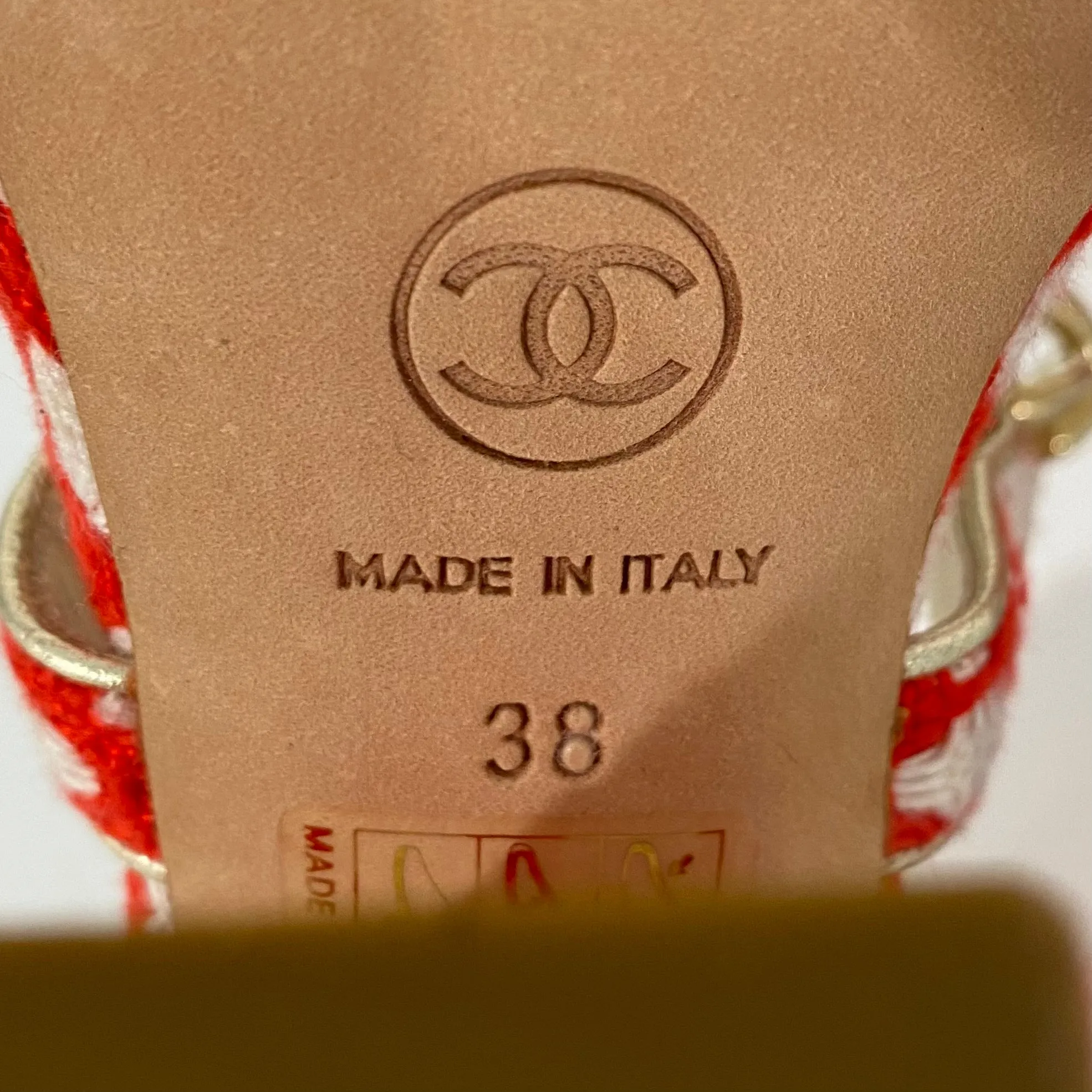 Chanel Red and White Tweed Heels