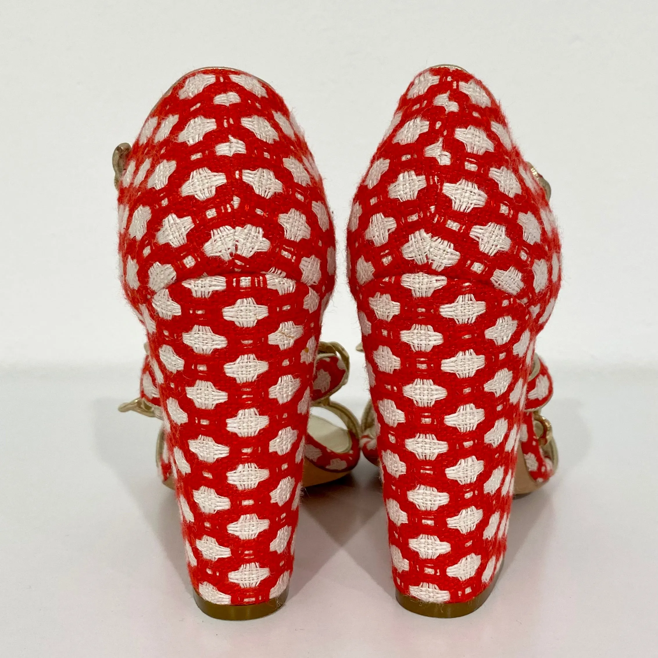 Chanel Red and White Tweed Heels