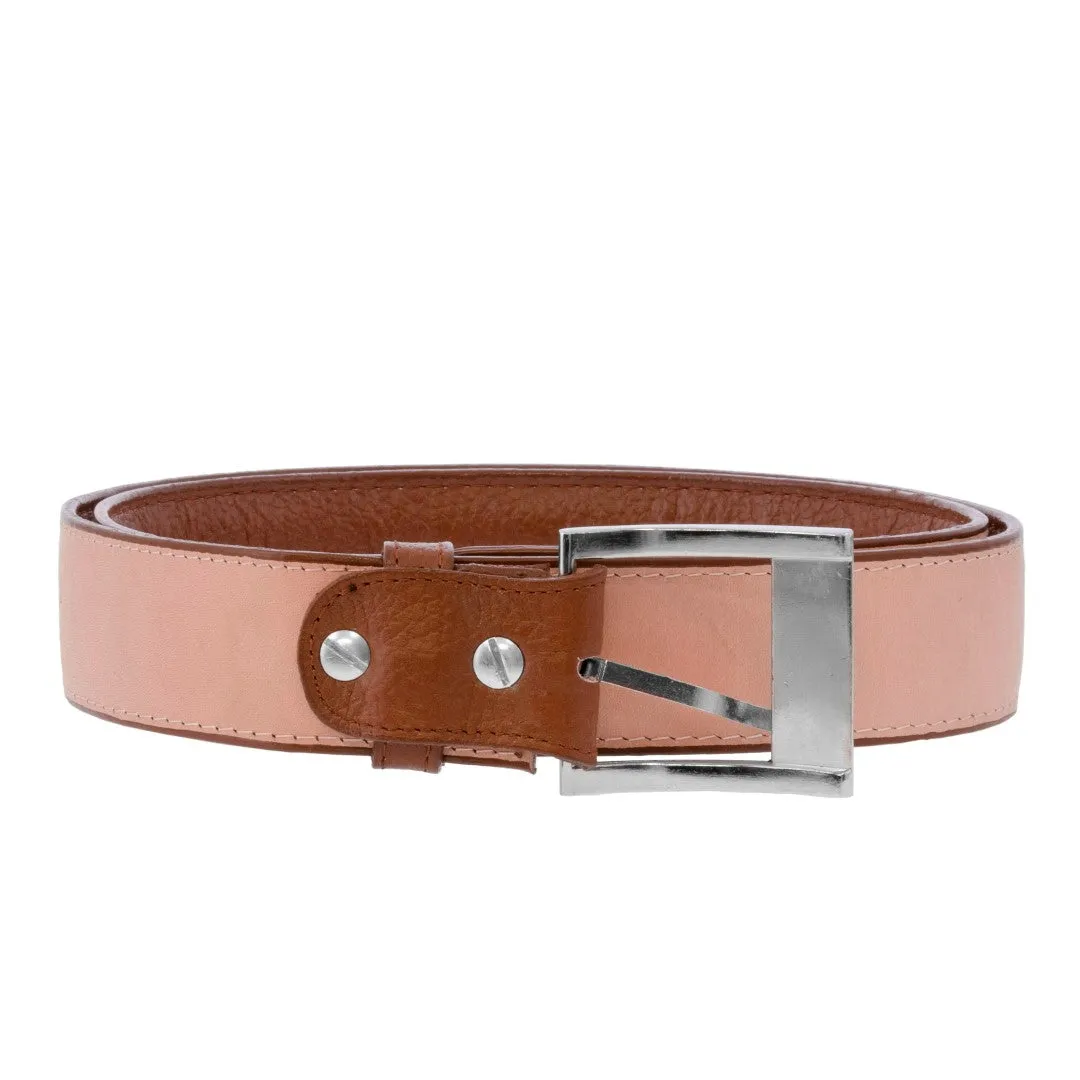 Chedron Western Cowboy Belt Solid Grain Leather - Silver Buckle