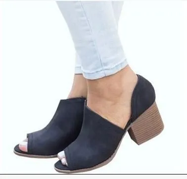 Chicvane Peep Toe Chunky Mule with Zipper Ankle Boots