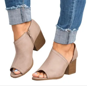 Chicvane Peep Toe Chunky Mule with Zipper Ankle Boots