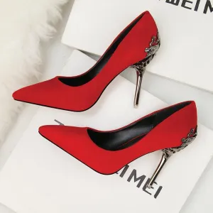 Chicvane Suede Pointed Metal Stiletto Heel Pumps Bridal Shoes