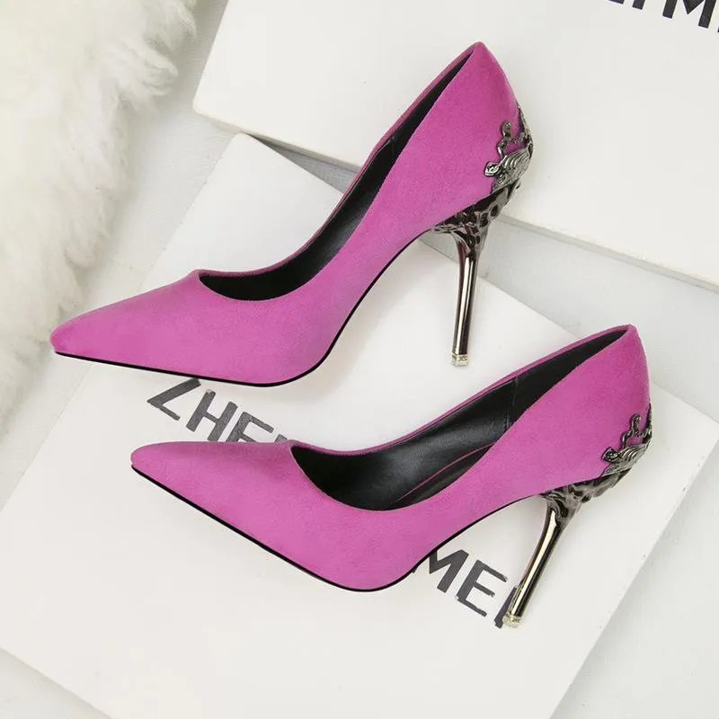 Chicvane Suede Pointed Metal Stiletto Heel Pumps Bridal Shoes
