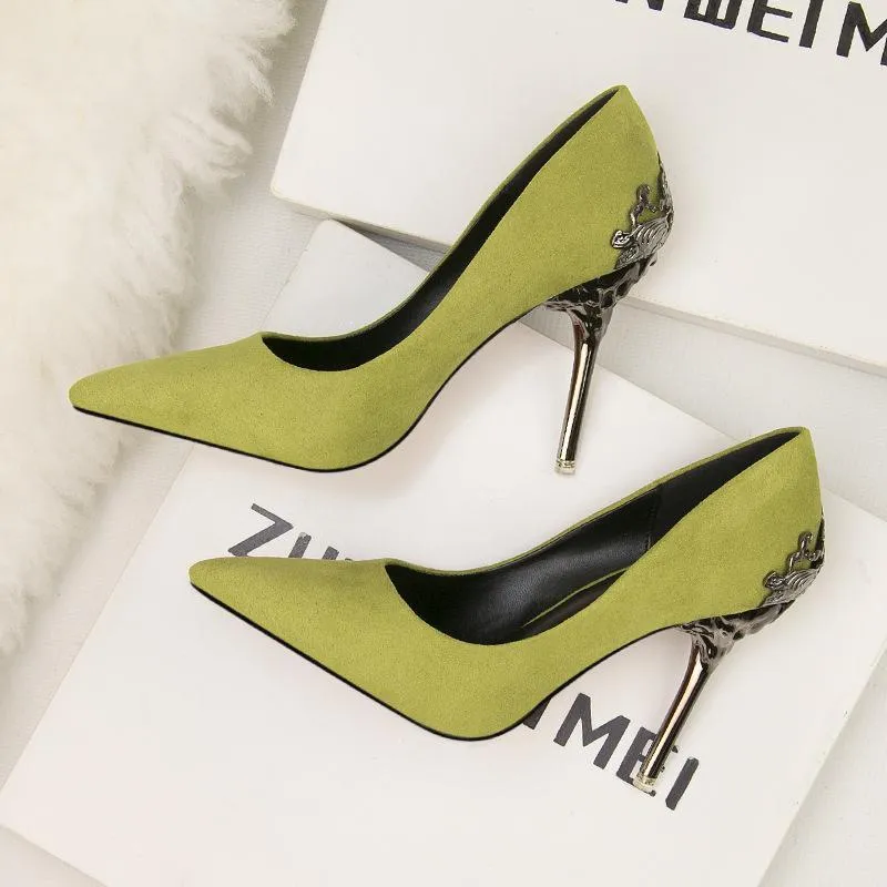 Chicvane Suede Pointed Metal Stiletto Heel Pumps Bridal Shoes