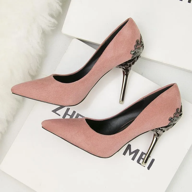 Chicvane Suede Pointed Metal Stiletto Heel Pumps Bridal Shoes