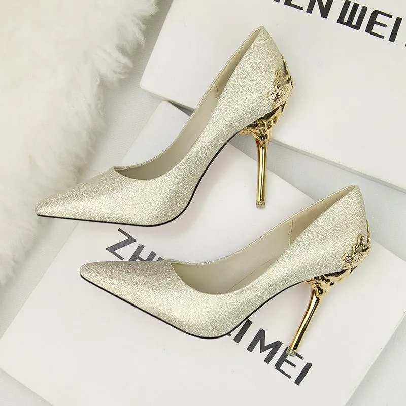 Chicvane Suede Pointed Metal Stiletto Heel Pumps Bridal Shoes