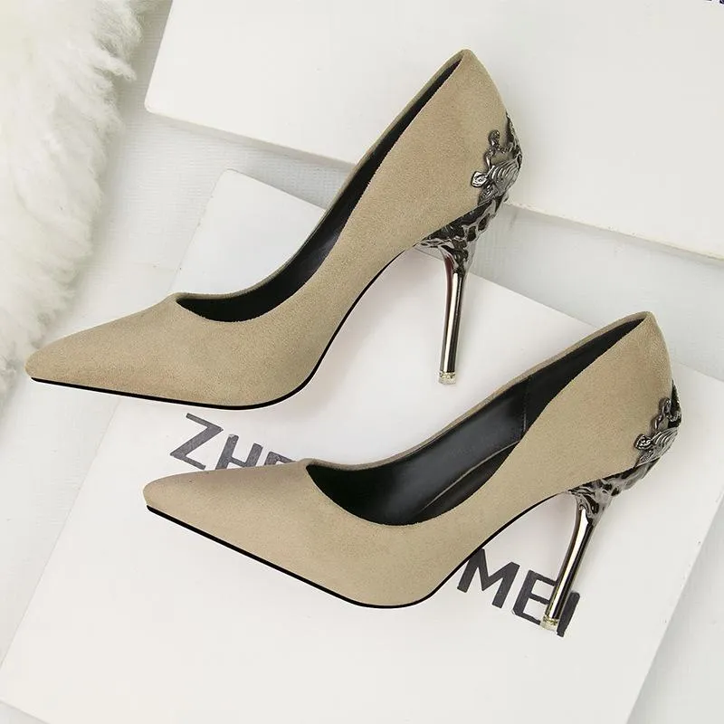 Chicvane Suede Pointed Metal Stiletto Heel Pumps Bridal Shoes