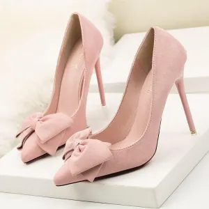 Chicvane Suede Pointed Toe Stiletto Heel with Bowknot