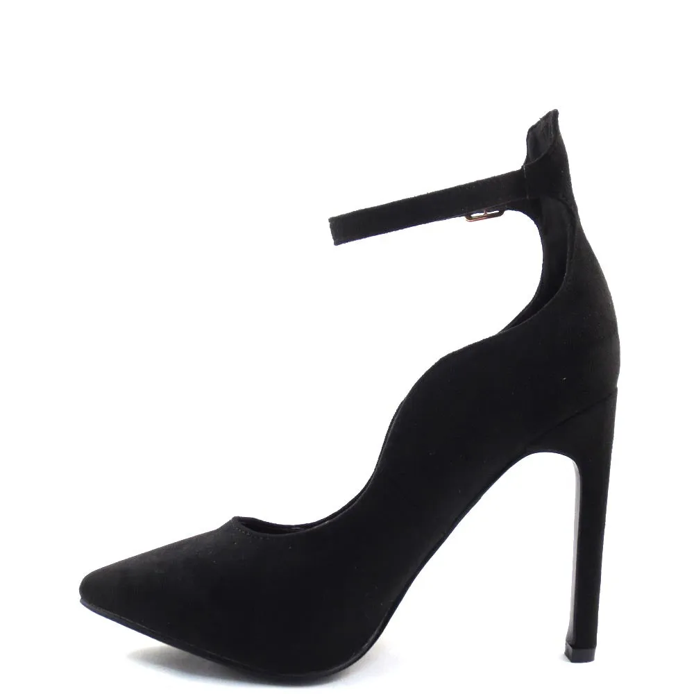 DBDK Closed Pointy Toe Laser Cut Detail Ankle Strap Stiletto Heels  - Ica
