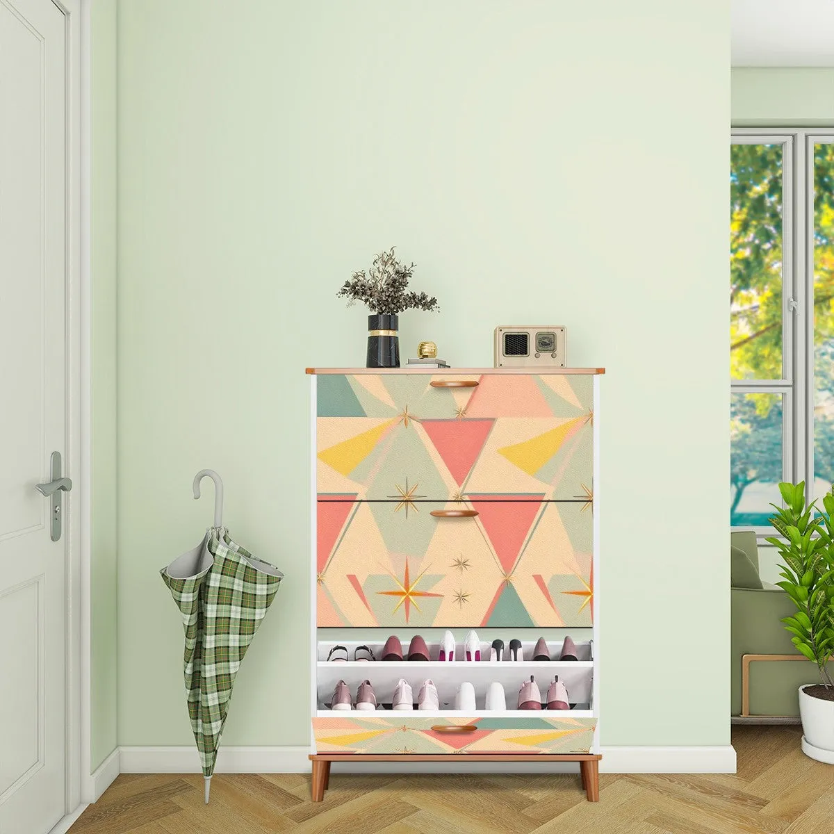 Franciscan Starburst Vintage 50s Pattern Mid Century Modern Shoe Cabinet
