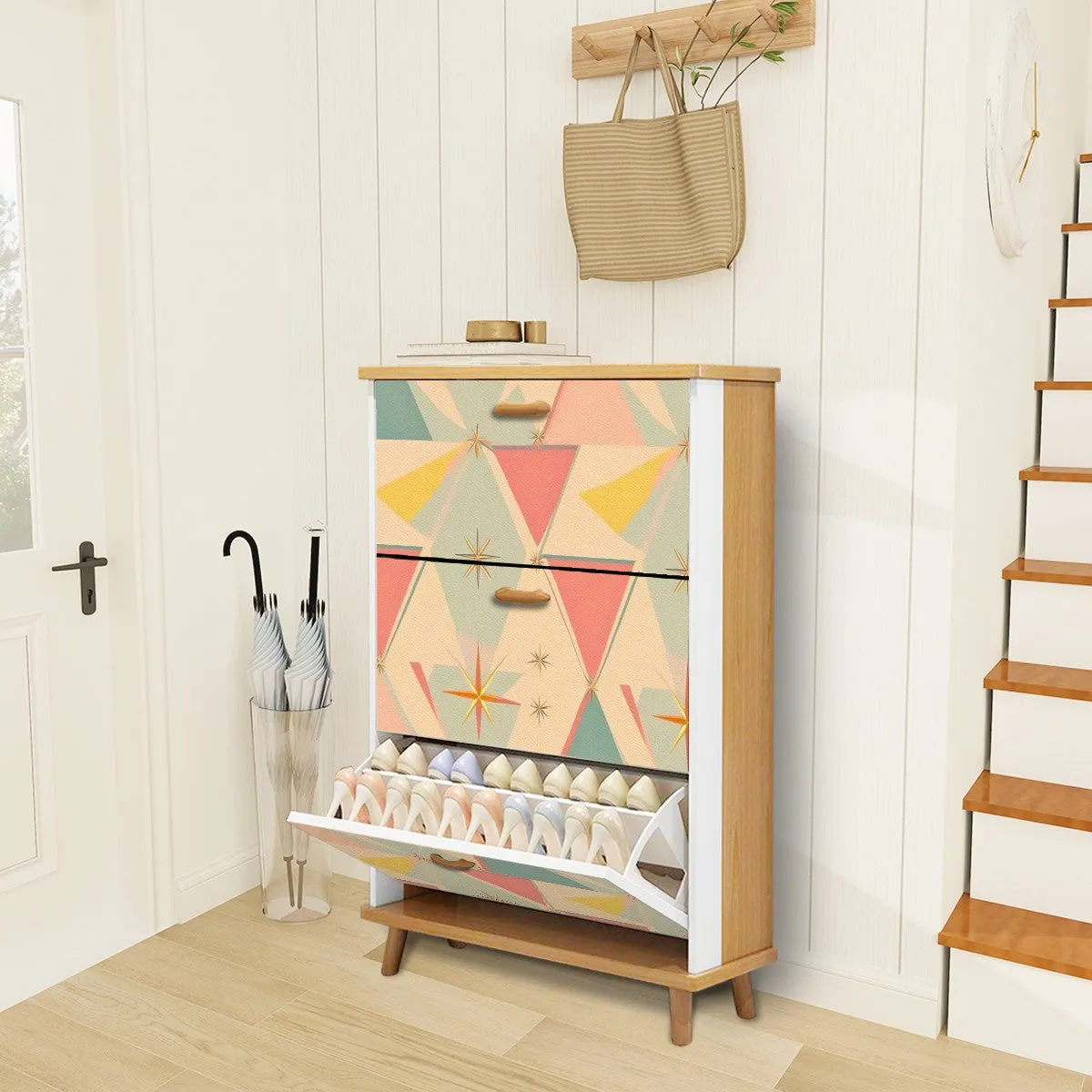 Franciscan Starburst Vintage 50s Pattern Mid Century Modern Shoe Cabinet
