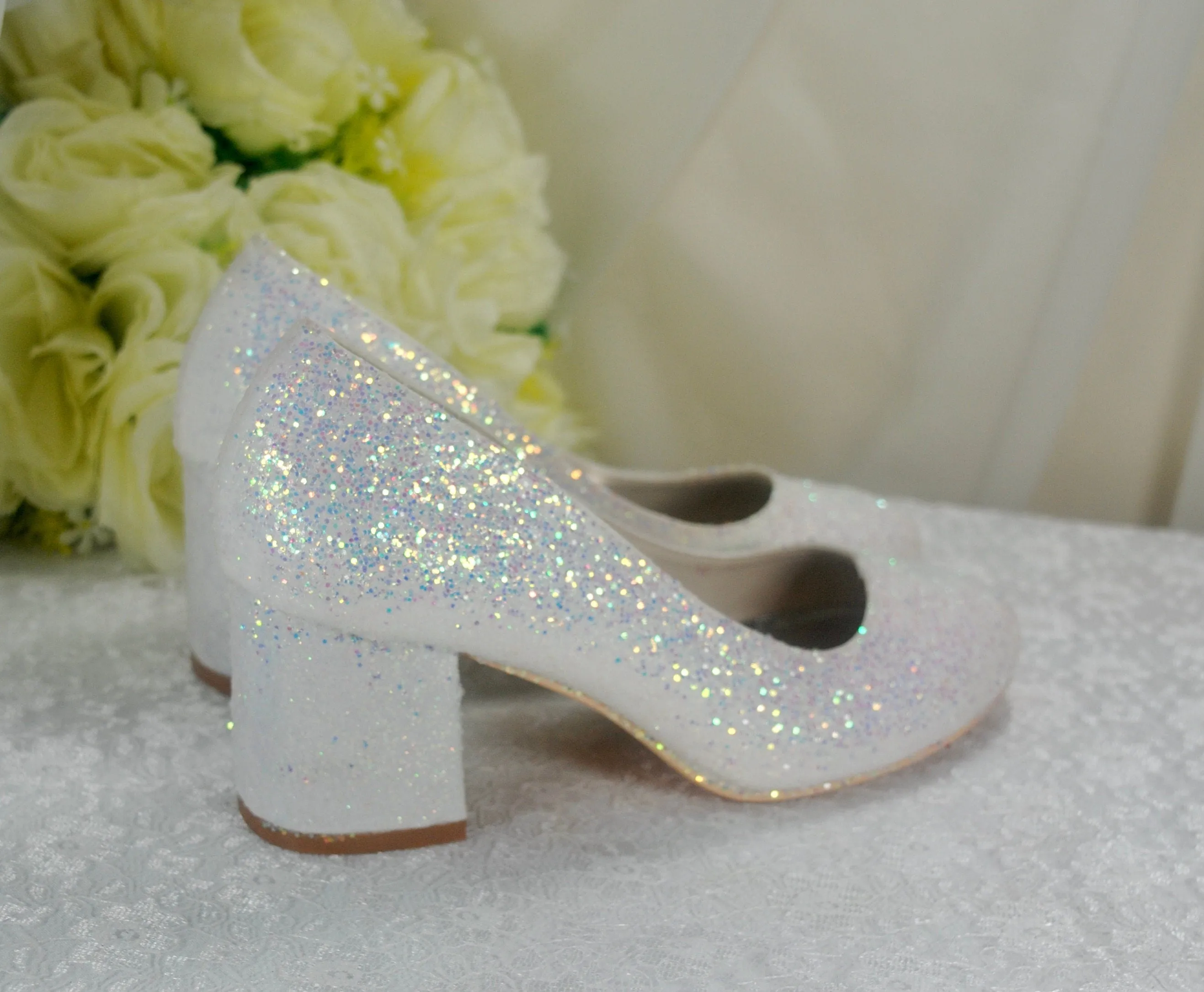 Glitter Wedding Shoes, 2 Inch Chunky Heel Shoes.