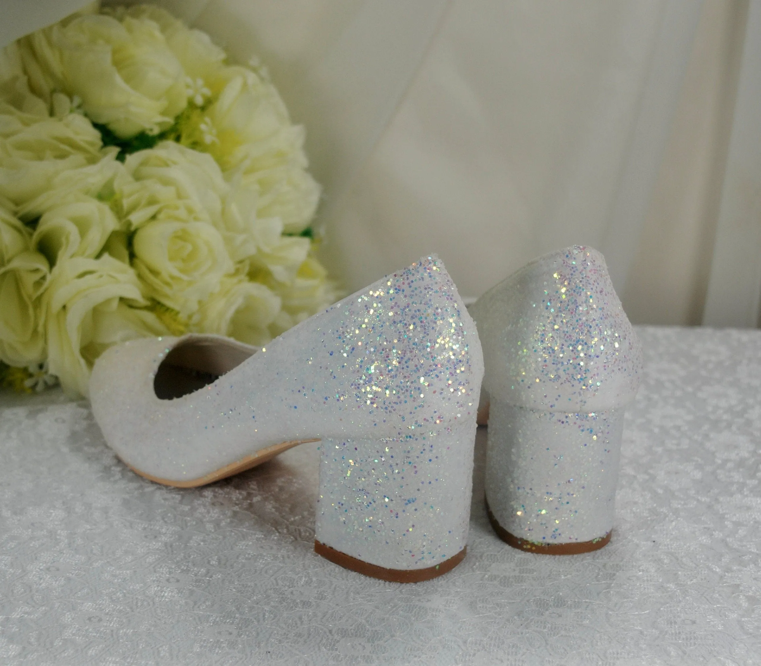 Glitter Wedding Shoes, 2 Inch Chunky Heel Shoes.