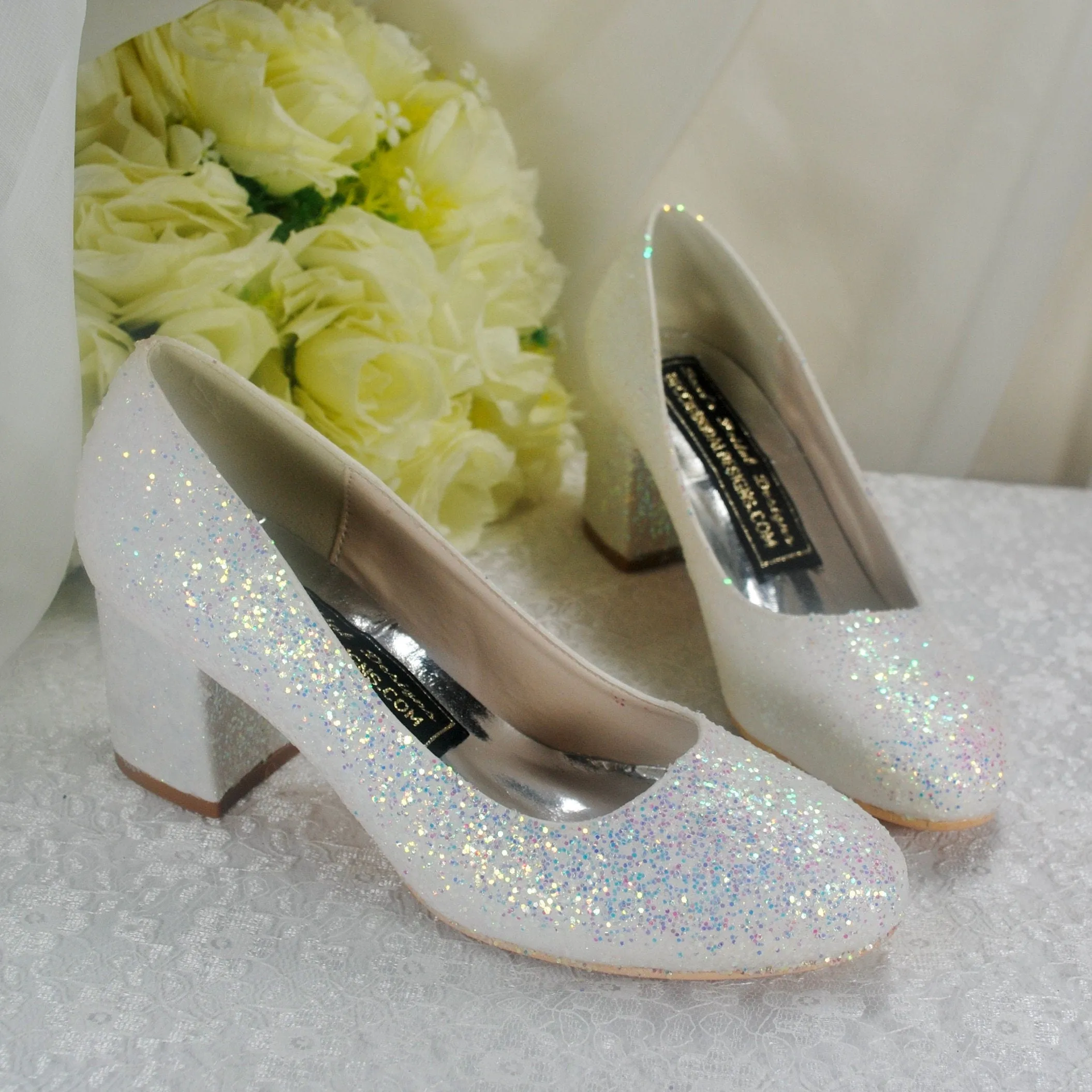 Glitter Wedding Shoes, 2 Inch Chunky Heel Shoes.