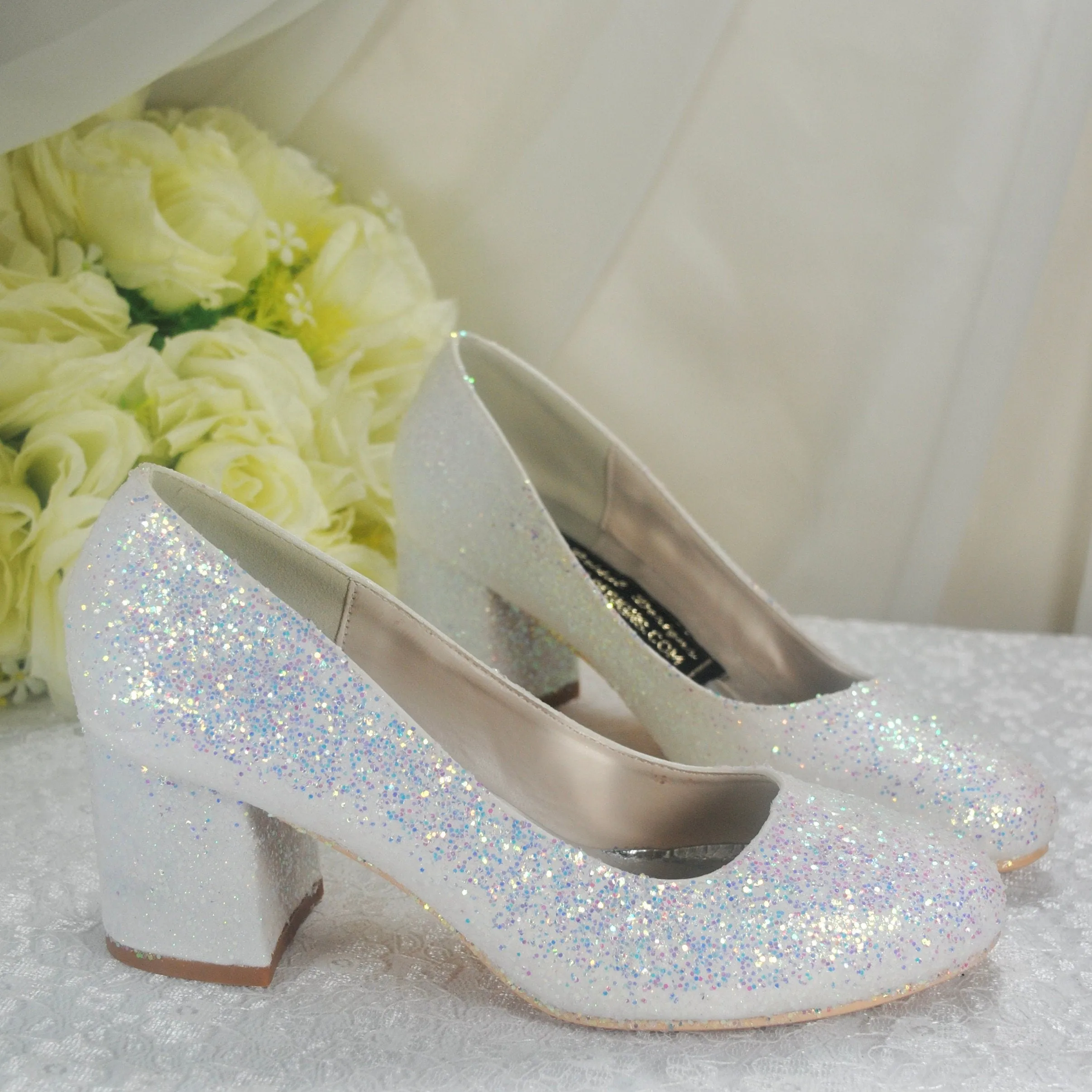 Glitter Wedding Shoes, 2 Inch Chunky Heel Shoes.