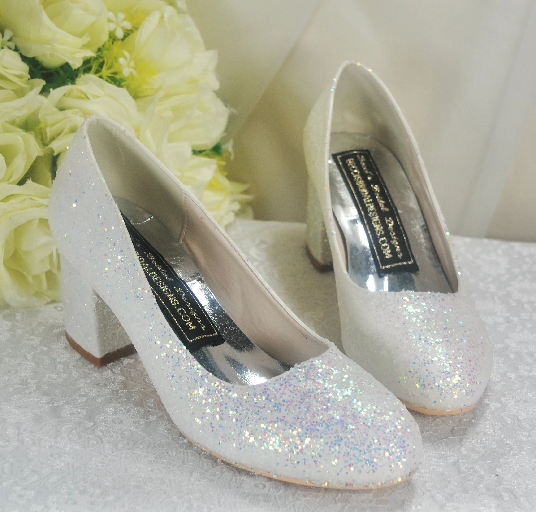 Glitter Wedding Shoes, 2 Inch Chunky Heel Shoes.