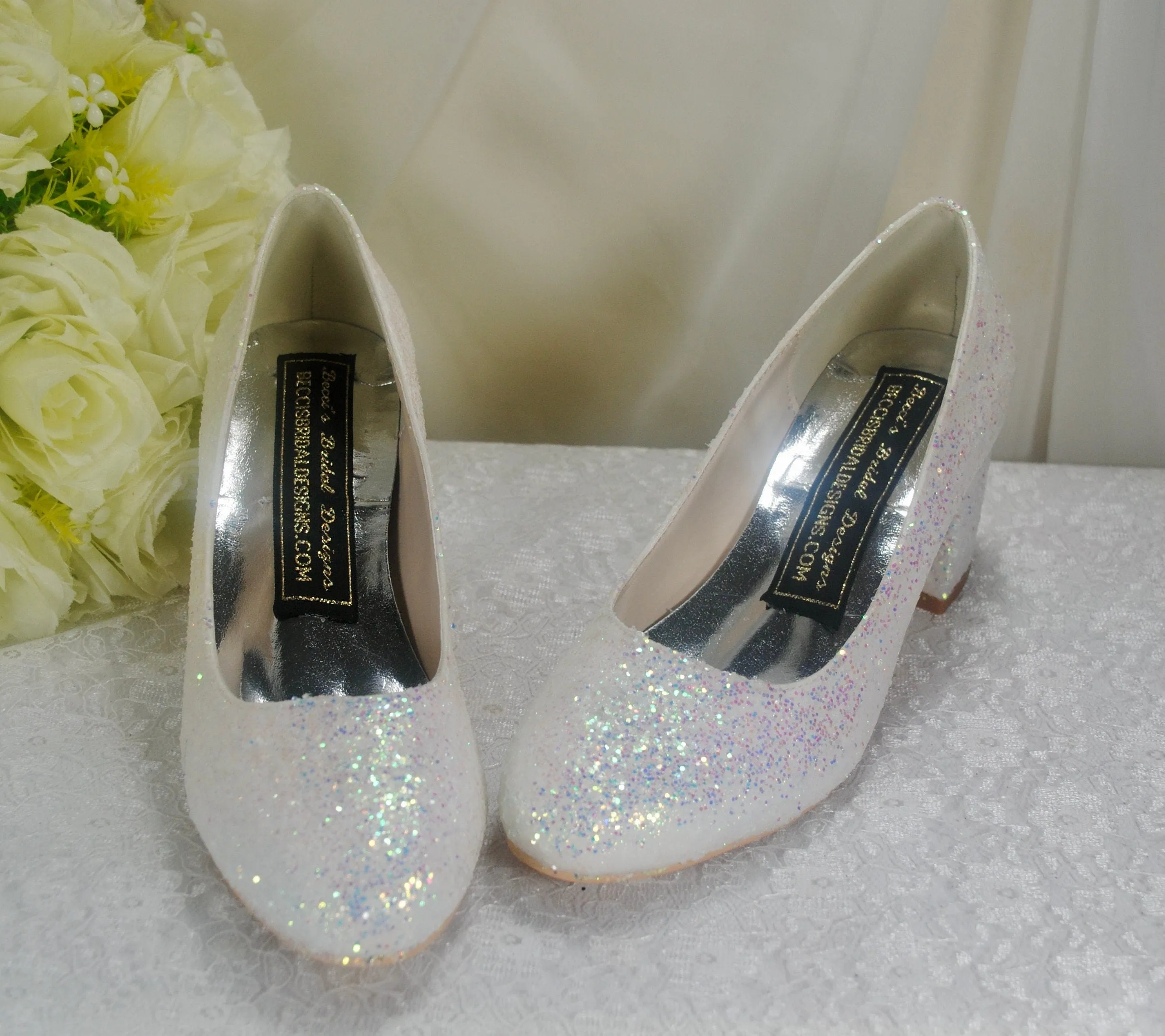 Glitter Wedding Shoes, 2 Inch Chunky Heel Shoes.