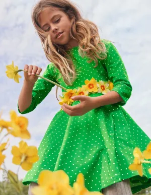 Green Floral Flutter Detail Smocked Dress-Aloe Green Spot