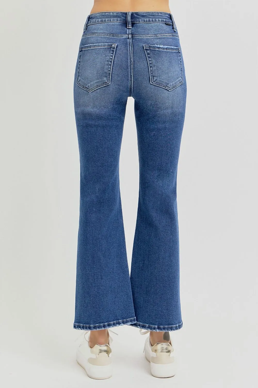 Hazel Blues® |  RISEN Distressed High Rise Crop Flare Jeans