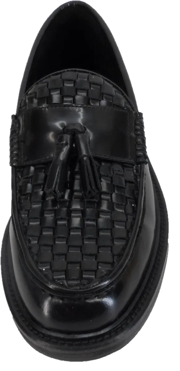 Ikon Original Black Real Weave Retro,Ska,Northern Soul Tassel Loafers