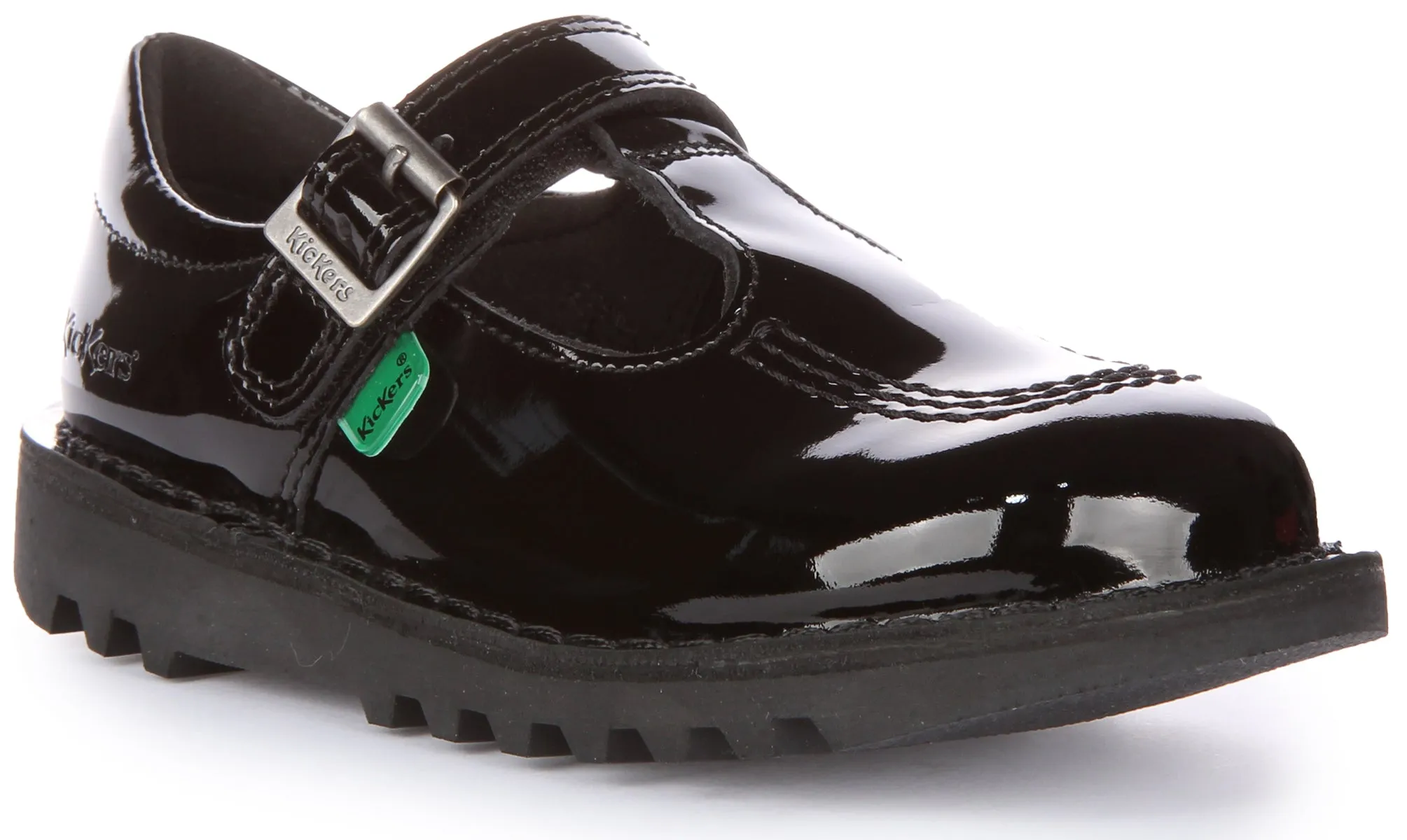 Kickers Kick T Velcro Patent In Black Patent For Kids