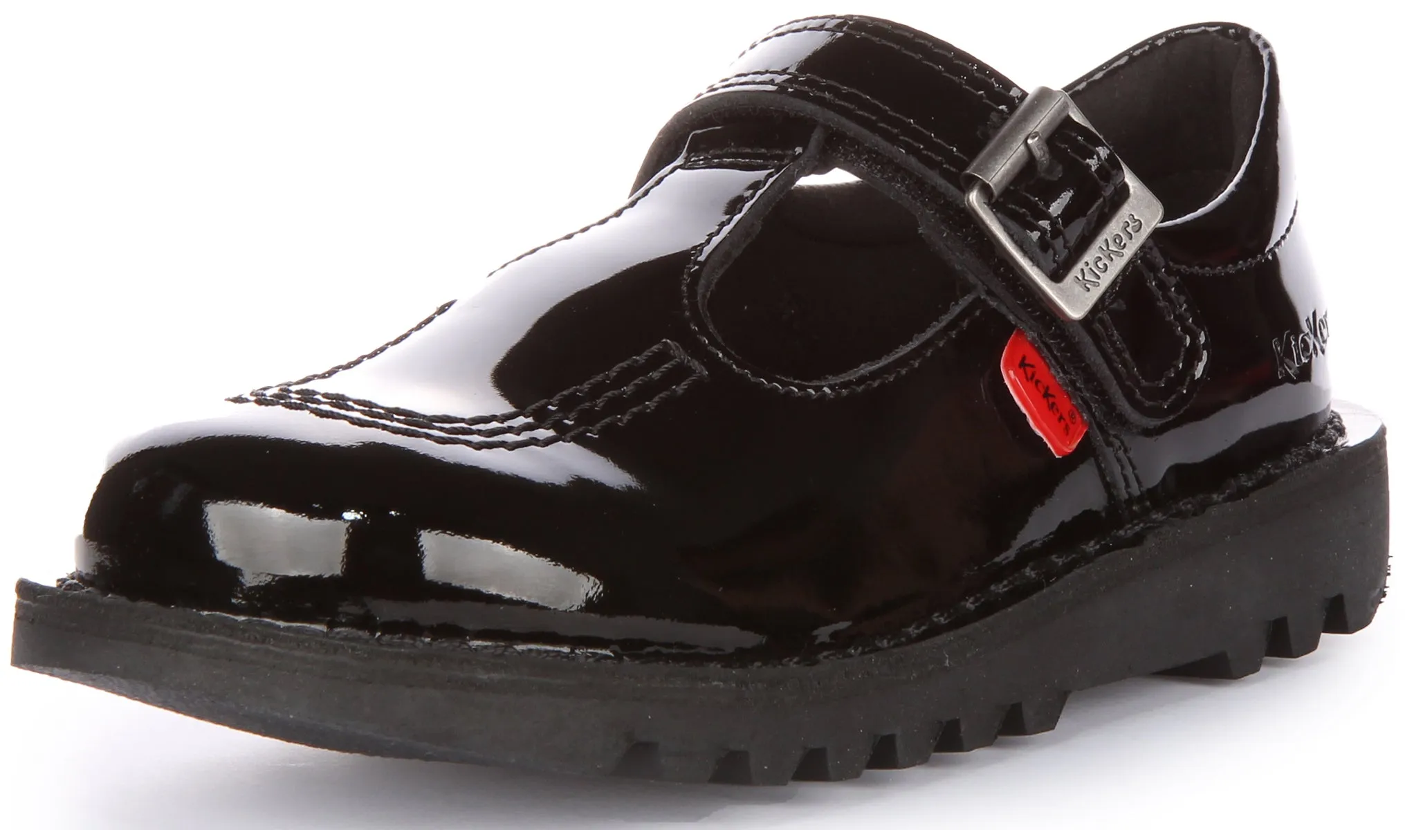 Kickers Kick T Velcro Patent In Black Patent For Kids